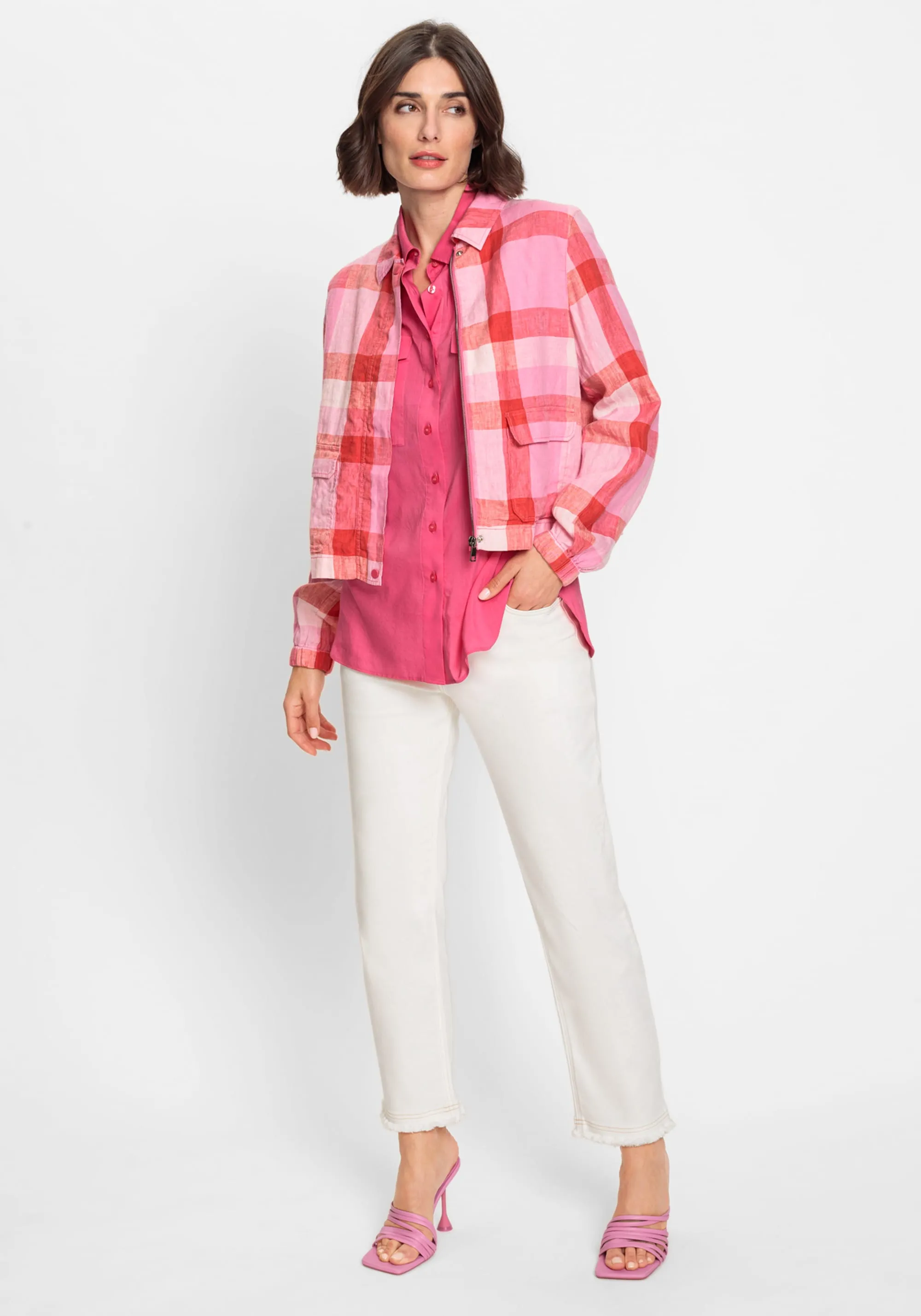 100% Linen Plaid Cropped Jacket