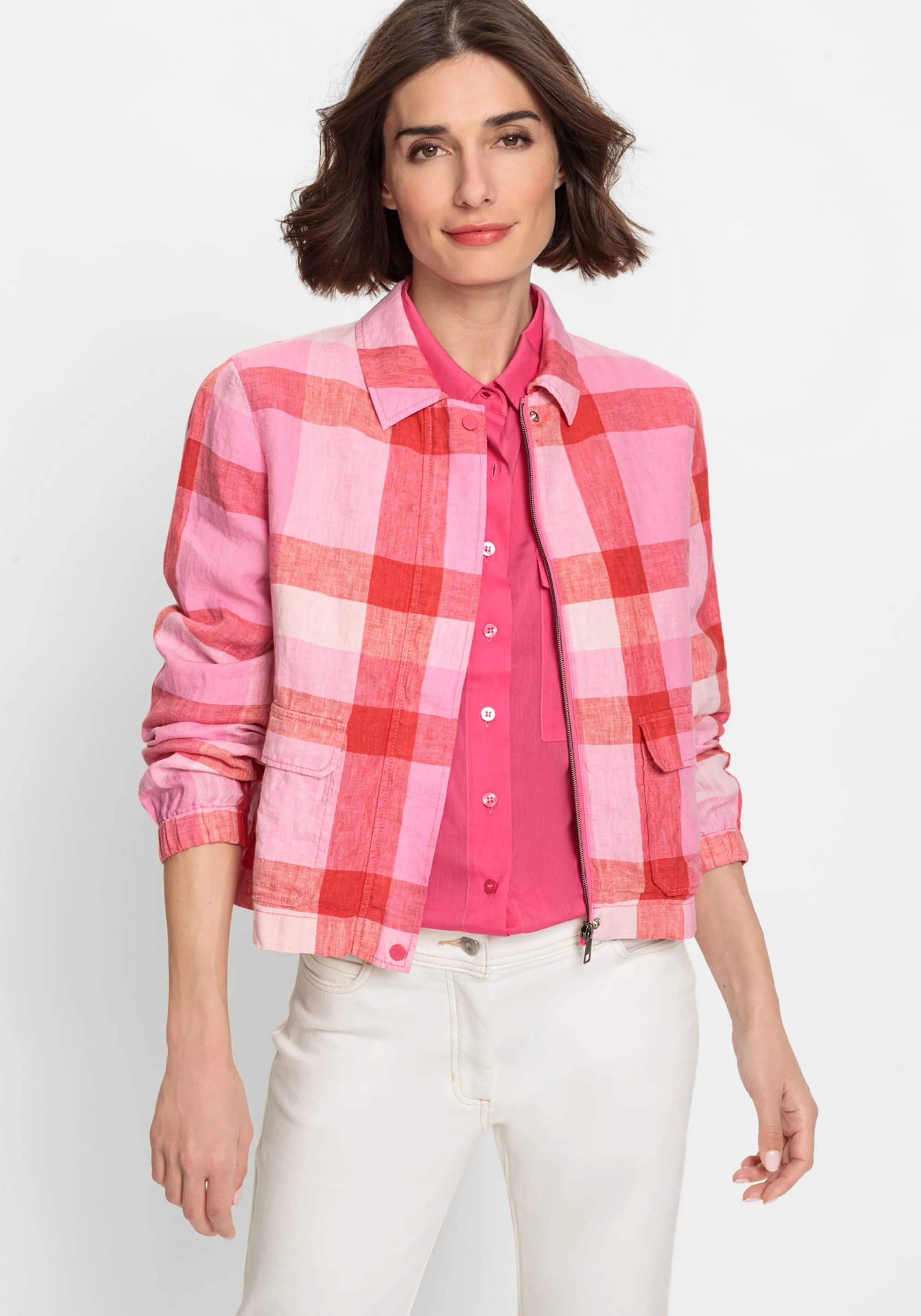 100% Linen Plaid Cropped Jacket