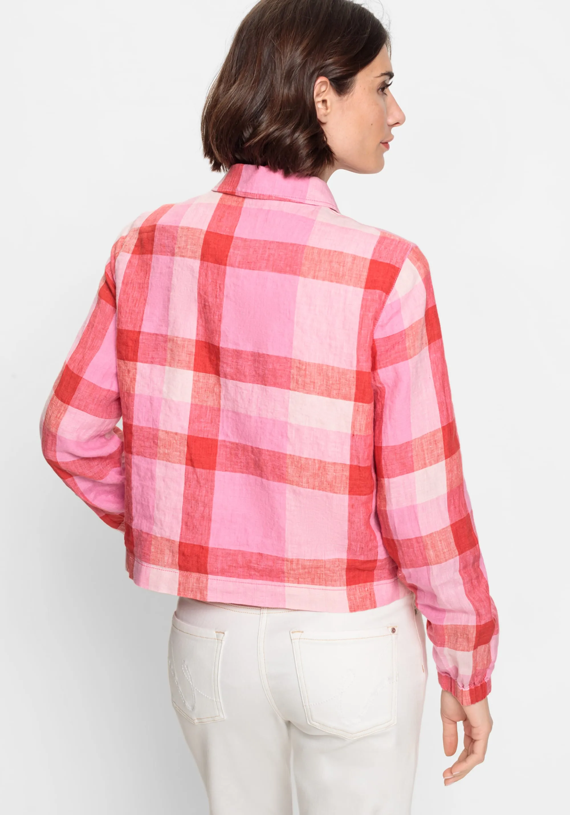 100% Linen Plaid Cropped Jacket