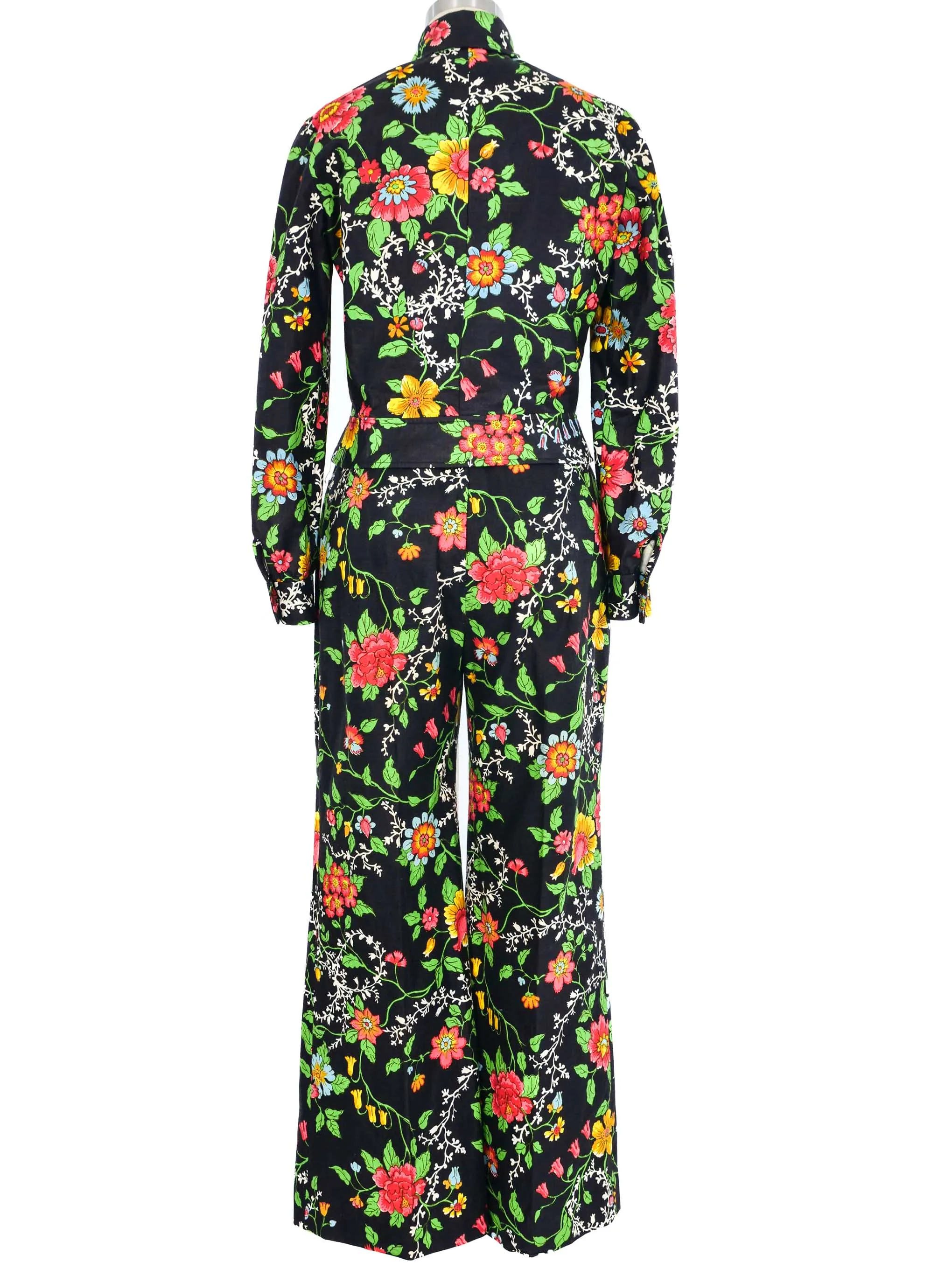 1970s Black Floral Cotton Suit