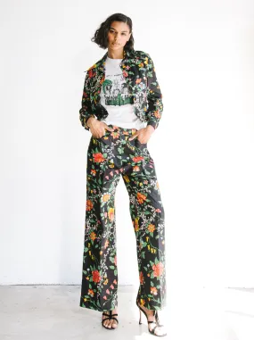 1970s Black Floral Cotton Suit