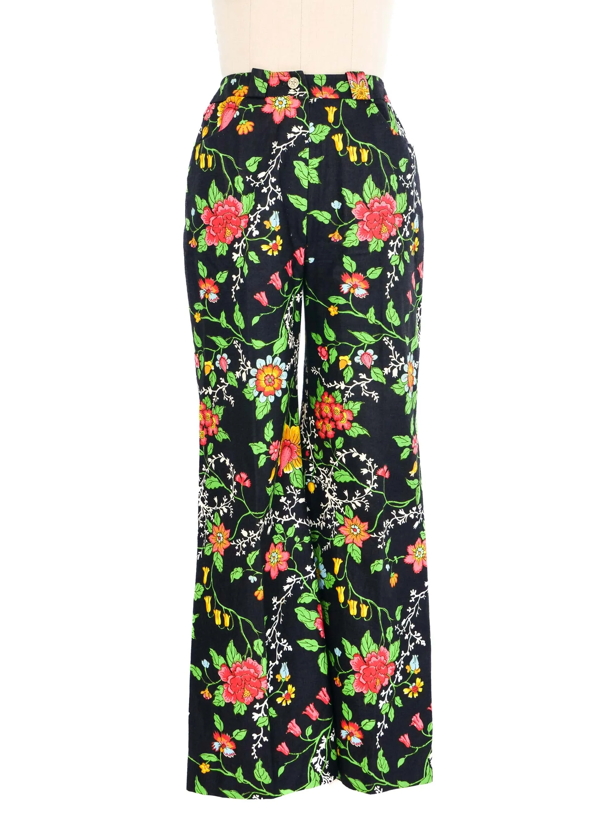 1970s Black Floral Cotton Suit