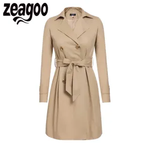 2017 Women Trench Coat Casual Turn-down Collar Long Sleeve Spring Autumn Long Coat Double Breasted Windbreaker Coat 2 Color