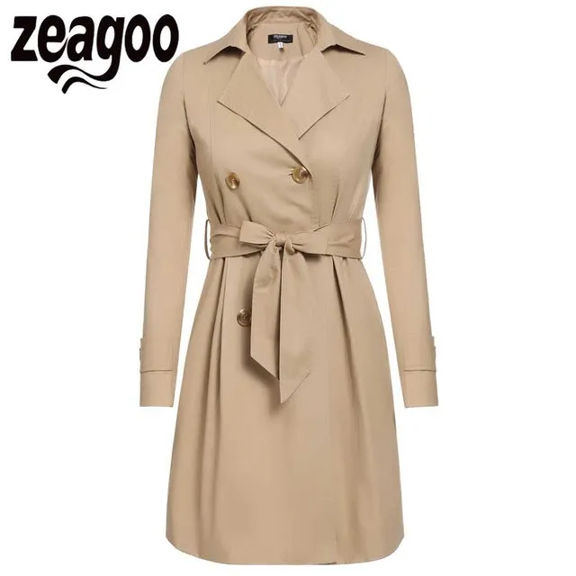 2017 Women Trench Coat Casual Turn-down Collar Long Sleeve Spring Autumn Long Coat Double Breasted Windbreaker Coat 2 Color