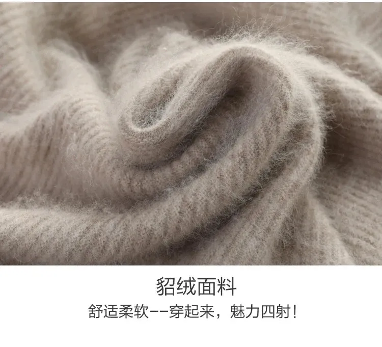2024 Frühling Winter 100% reiner Nerz Kaschmir pullover Frauen gestrickt Kapuze warme Dame Klasse bis Pullover und Pullover weiche warme Tops