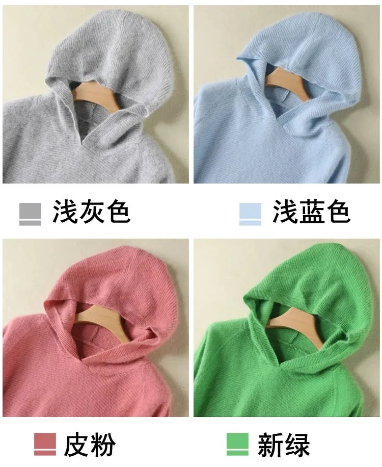 2024 Frühling Winter 100% reiner Nerz Kaschmir pullover Frauen gestrickt Kapuze warme Dame Klasse bis Pullover und Pullover weiche warme Tops