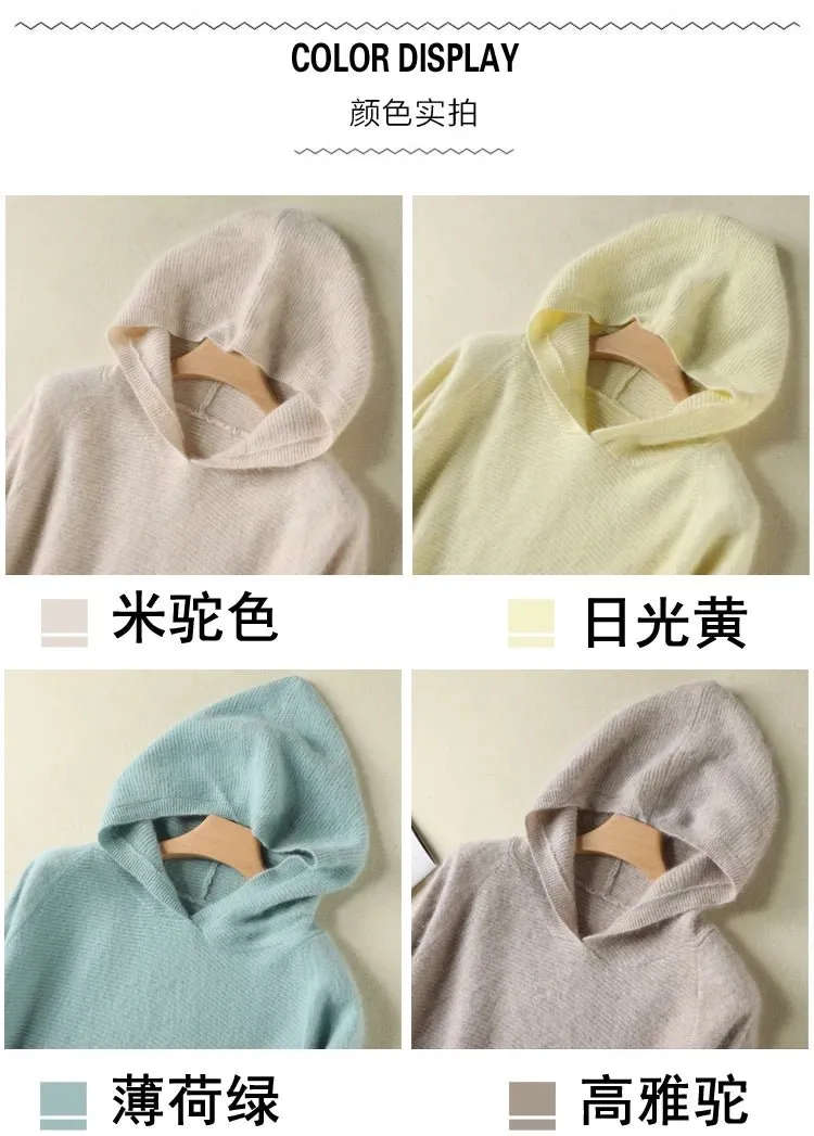 2024 Frühling Winter 100% reiner Nerz Kaschmir pullover Frauen gestrickt Kapuze warme Dame Klasse bis Pullover und Pullover weiche warme Tops