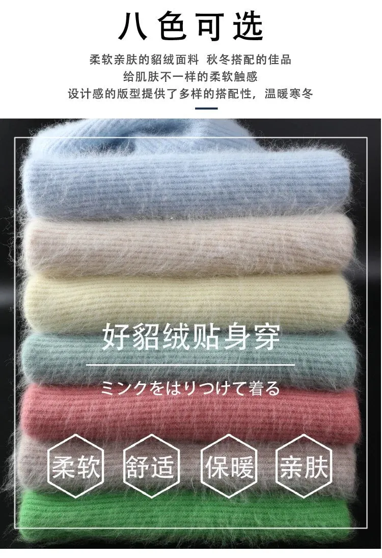 2024 Frühling Winter 100% reiner Nerz Kaschmir pullover Frauen gestrickt Kapuze warme Dame Klasse bis Pullover und Pullover weiche warme Tops