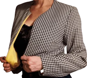 80’s Cropped Houndstooth Jacket with Yellow Lining by Liz Claiborne
