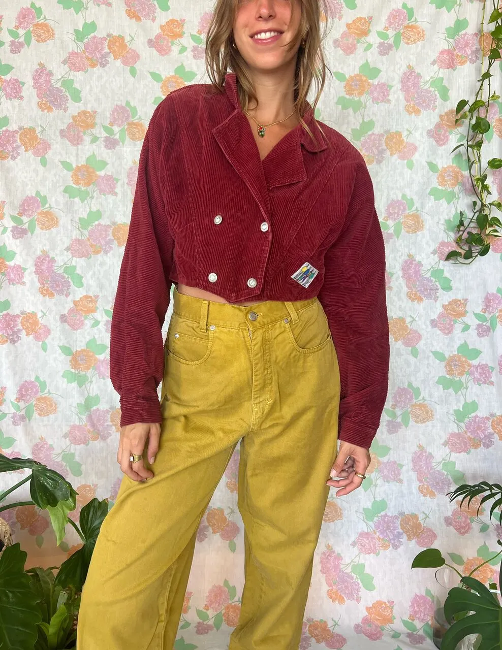 90's Burgundy Corduroy Cropped Jacket