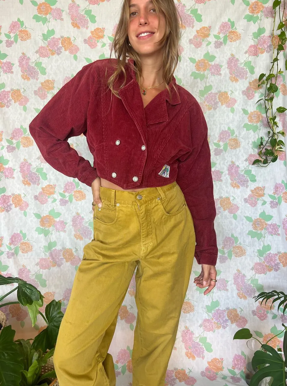 90's Burgundy Corduroy Cropped Jacket