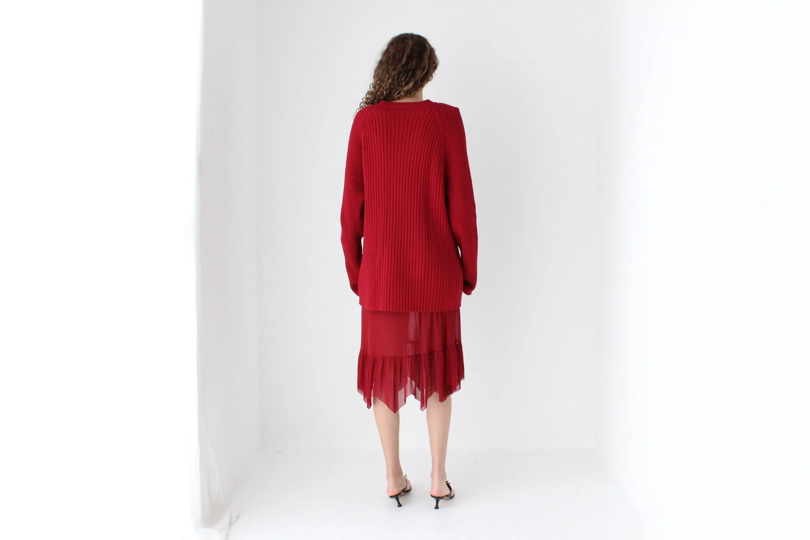 90s Pure Cotton Ribbed Knit Oversized Sweater Dress