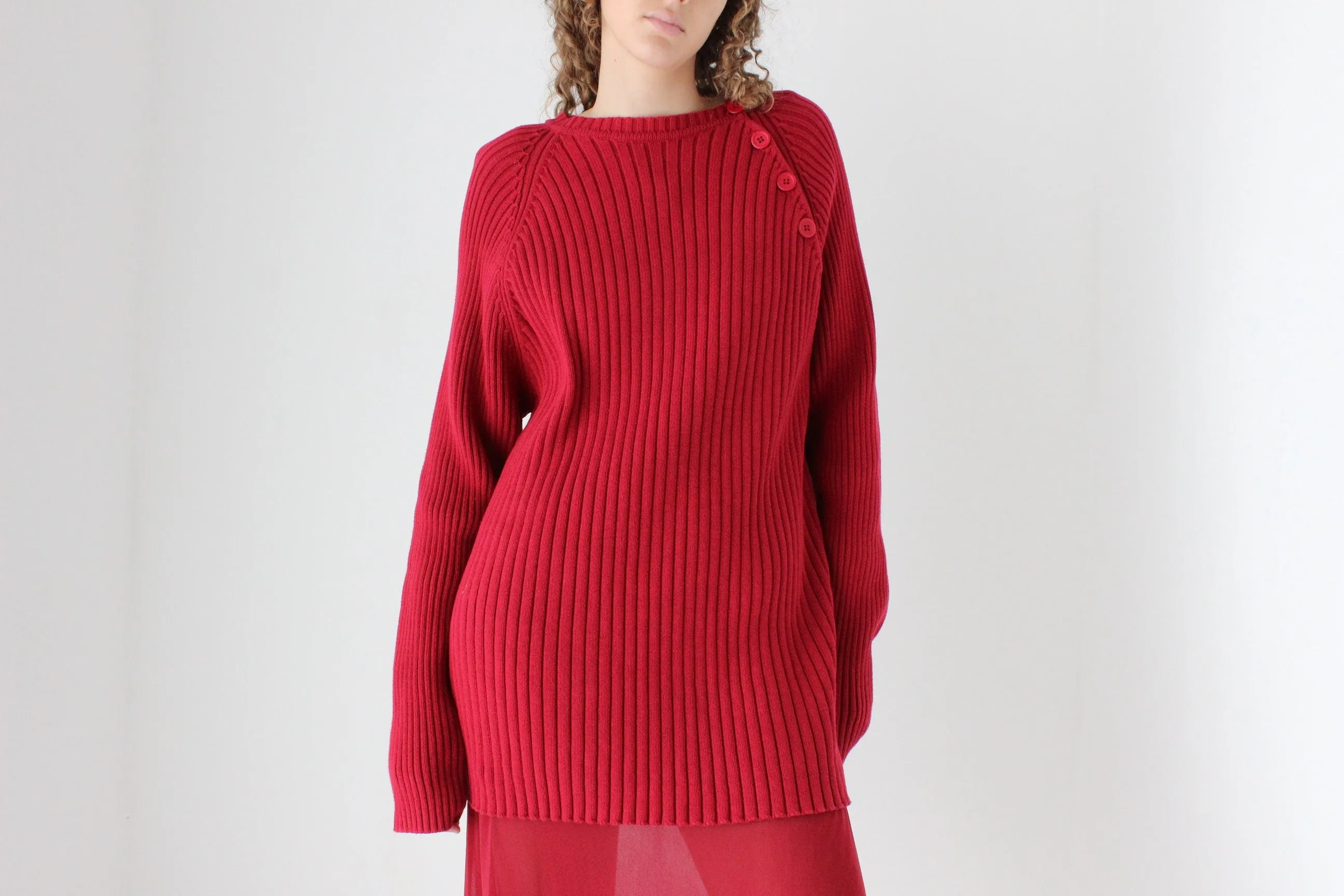 90s Pure Cotton Ribbed Knit Oversized Sweater Dress