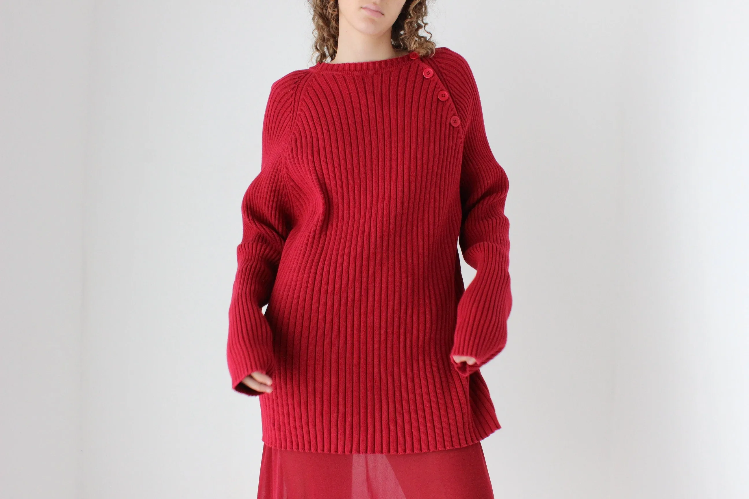 90s Pure Cotton Ribbed Knit Oversized Sweater Dress