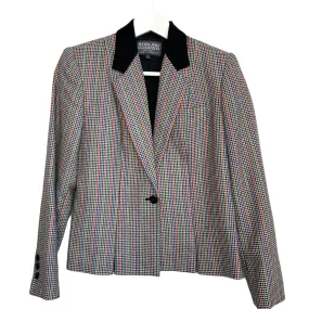 90s Stirling Cooper Plaid Cropped Blazer Single Button Size XS Petite Rainbow Wool