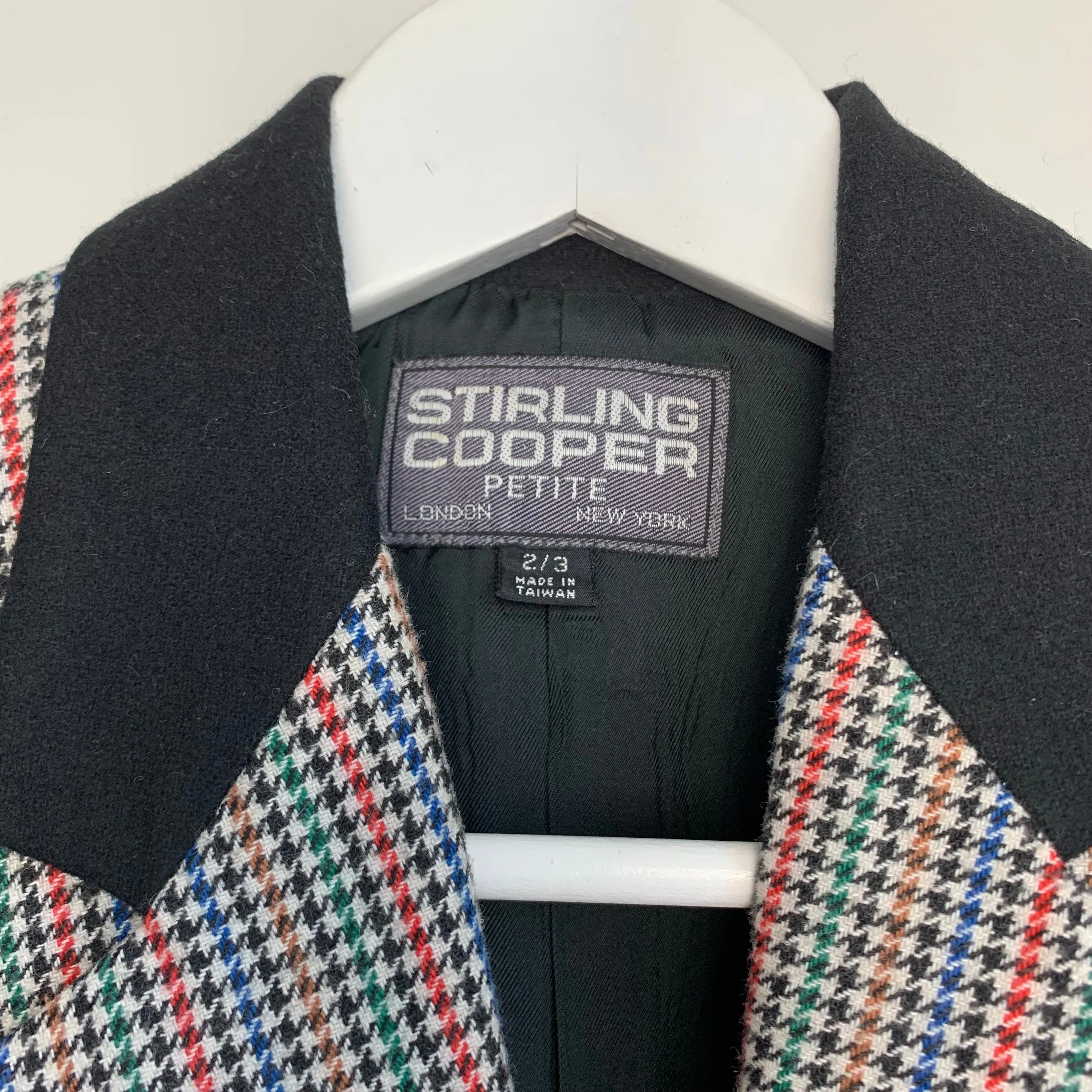 90s Stirling Cooper Plaid Cropped Blazer Single Button Size XS Petite Rainbow Wool