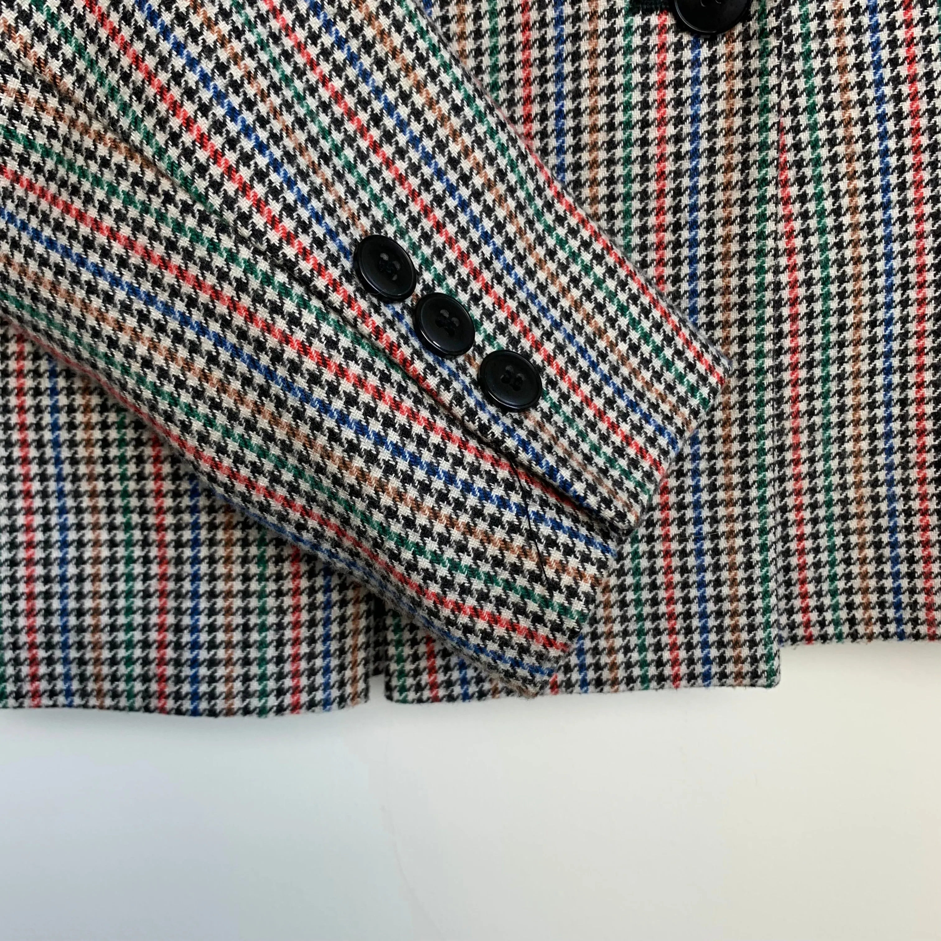 90s Stirling Cooper Plaid Cropped Blazer Single Button Size XS Petite Rainbow Wool