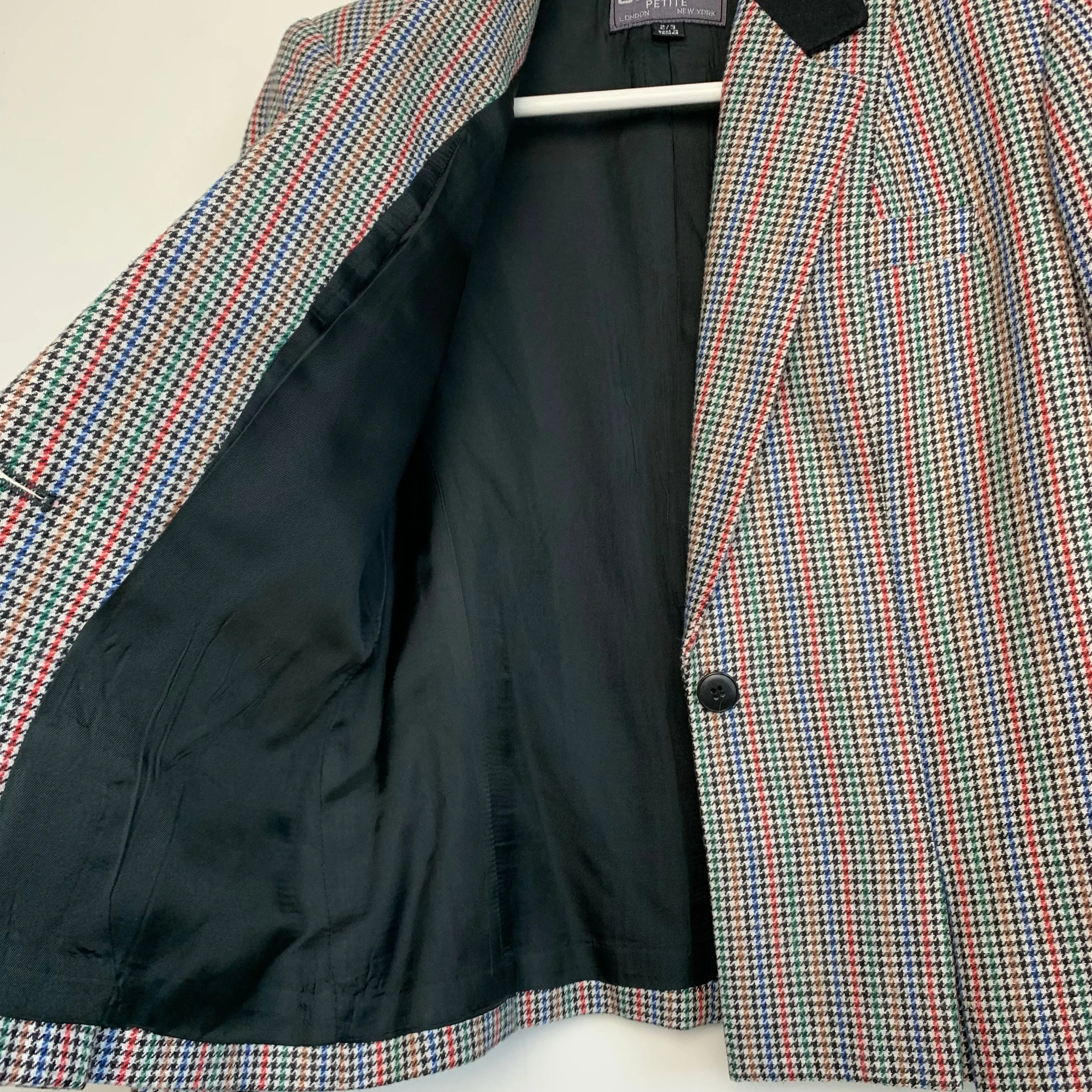 90s Stirling Cooper Plaid Cropped Blazer Single Button Size XS Petite Rainbow Wool