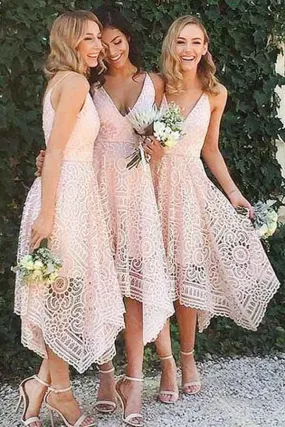 A Line Tea Length Lace Bridesmaid Dress Lace Party Dress