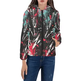 Abstract Paint Style Padded Hooded Jacket