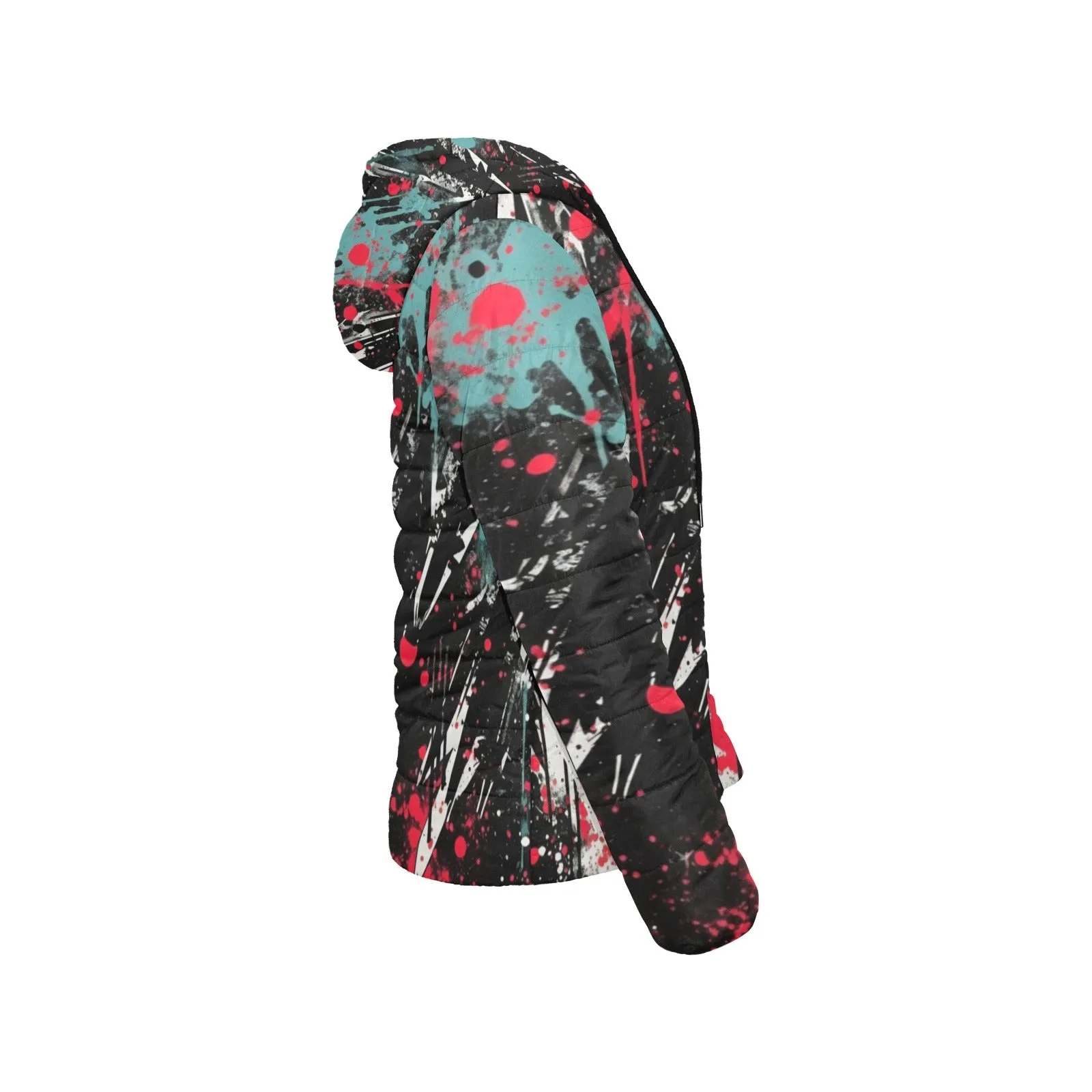 Abstract Paint Style Padded Hooded Jacket