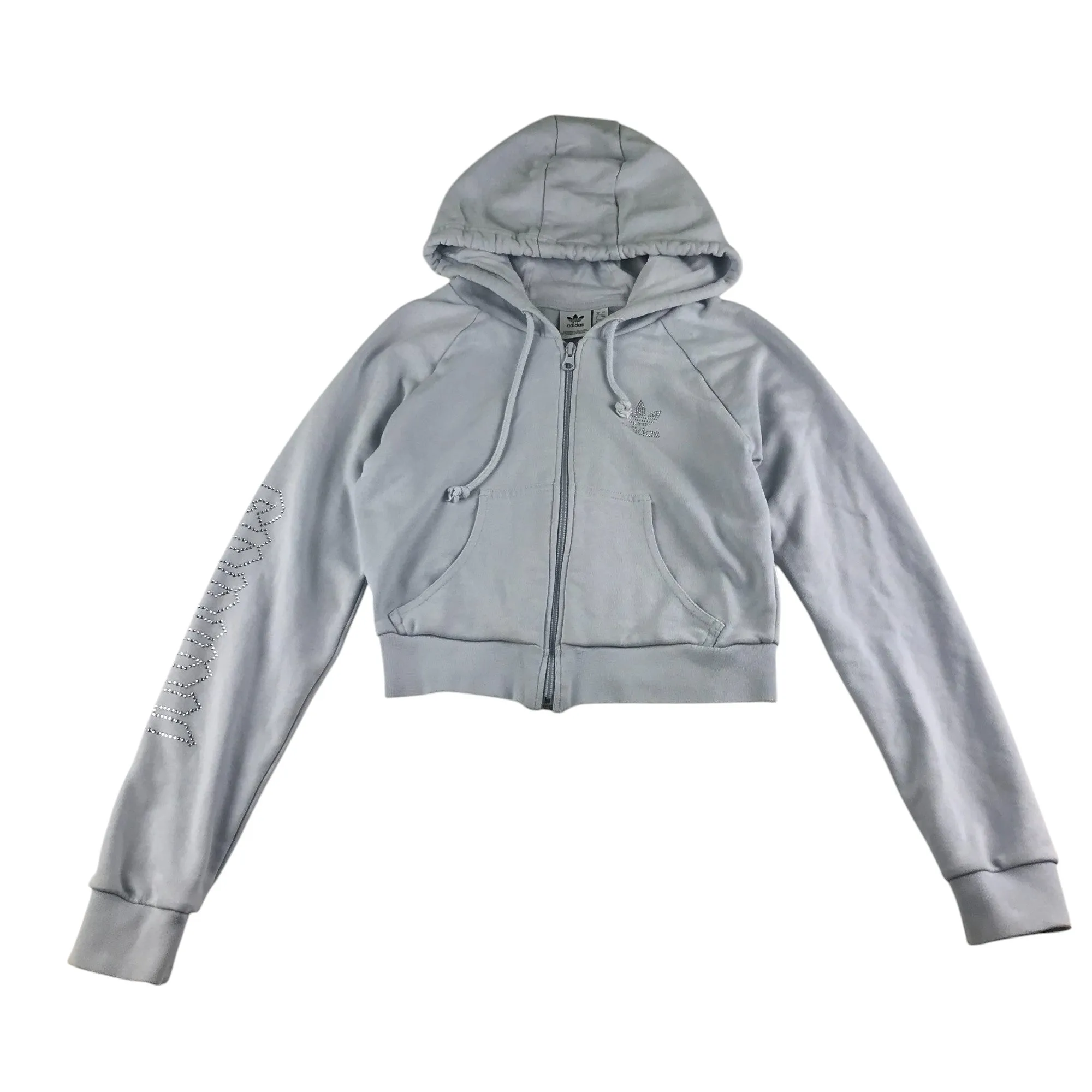 Adidas hoodie women size UK 8 light blue cropped with sequin details