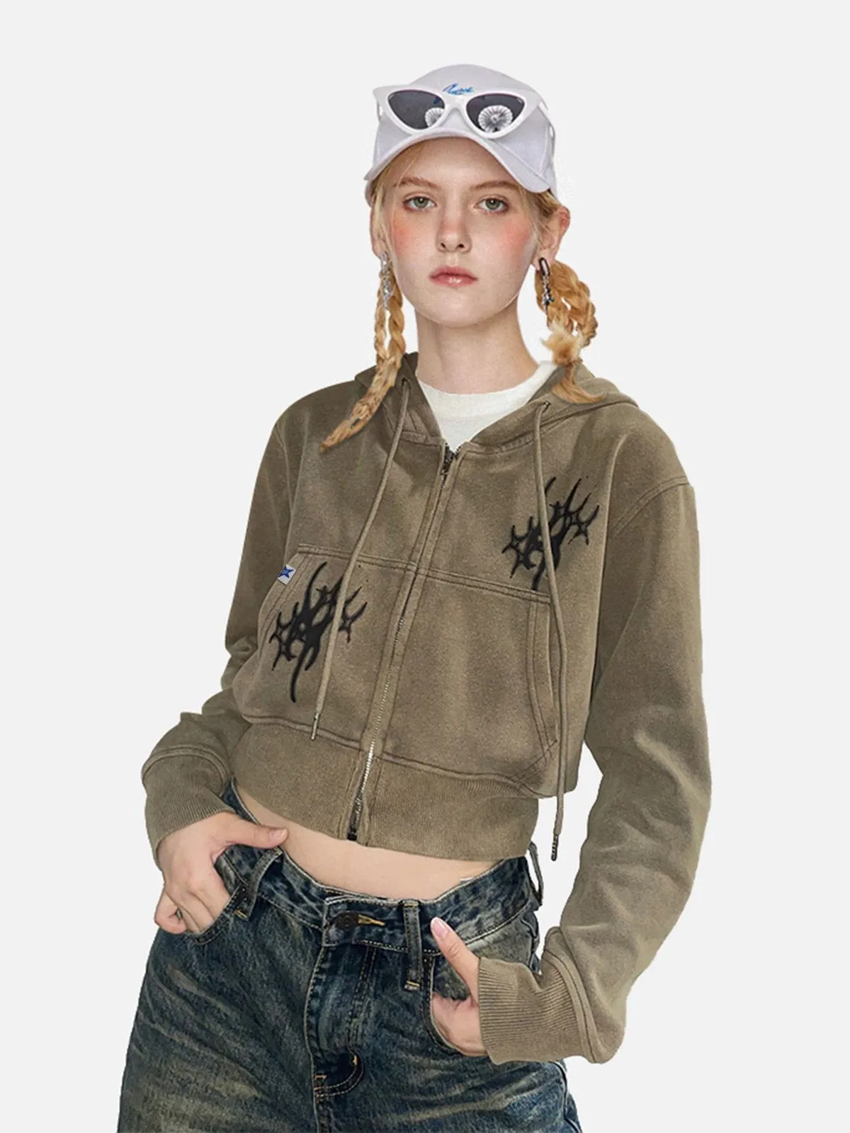 Aelfric Eden Washed Cropped Zip Up Hoodie