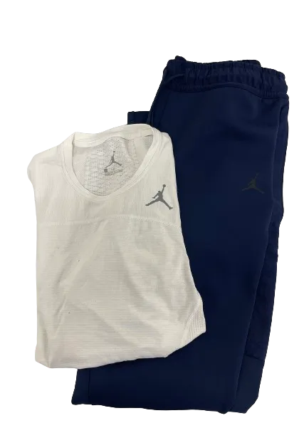 Alan Bowman Michigan Football Team Issued Jordan Lot - Premium Sweatpants & Compression Tank (Size L)