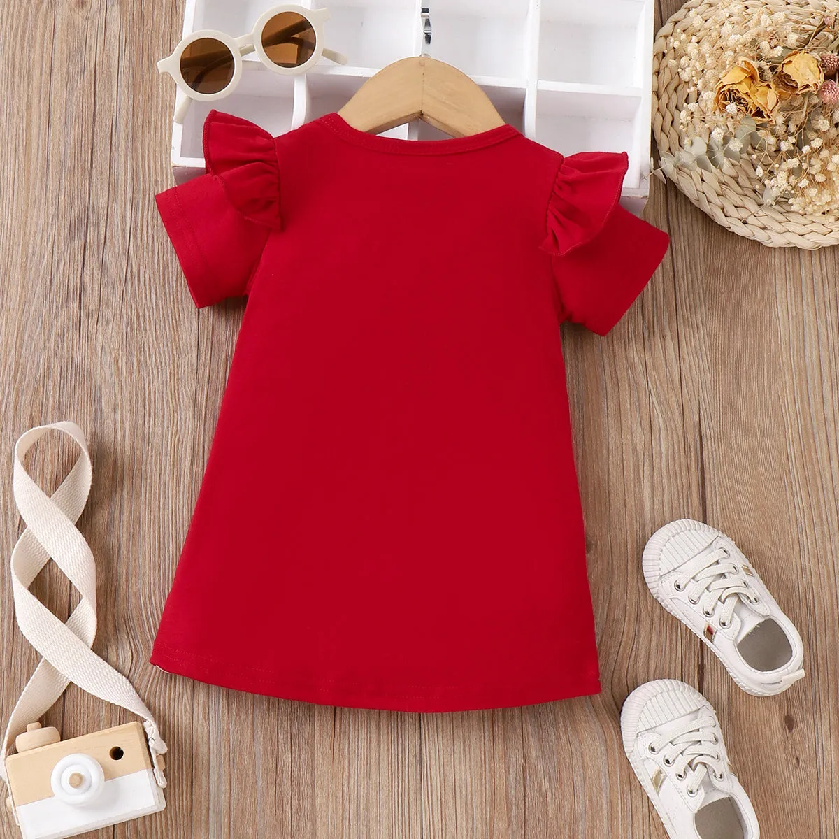 Baby Girl Rabbit Print Flutter-sleeve T-shirt Dress