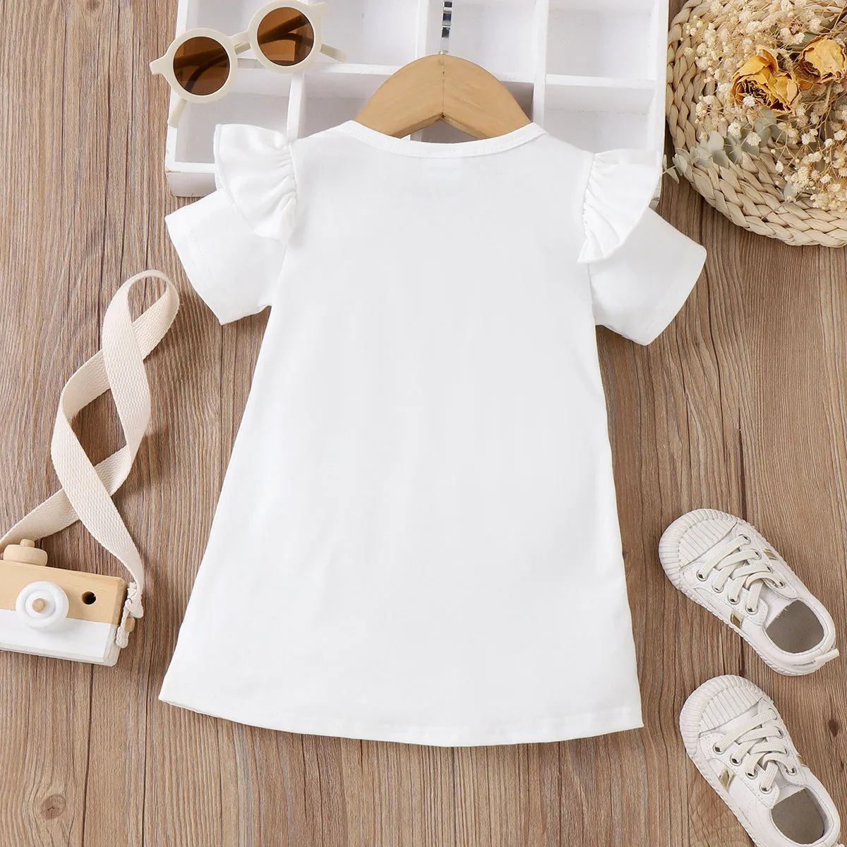 Baby Girl Rabbit Print Flutter-sleeve T-shirt Dress