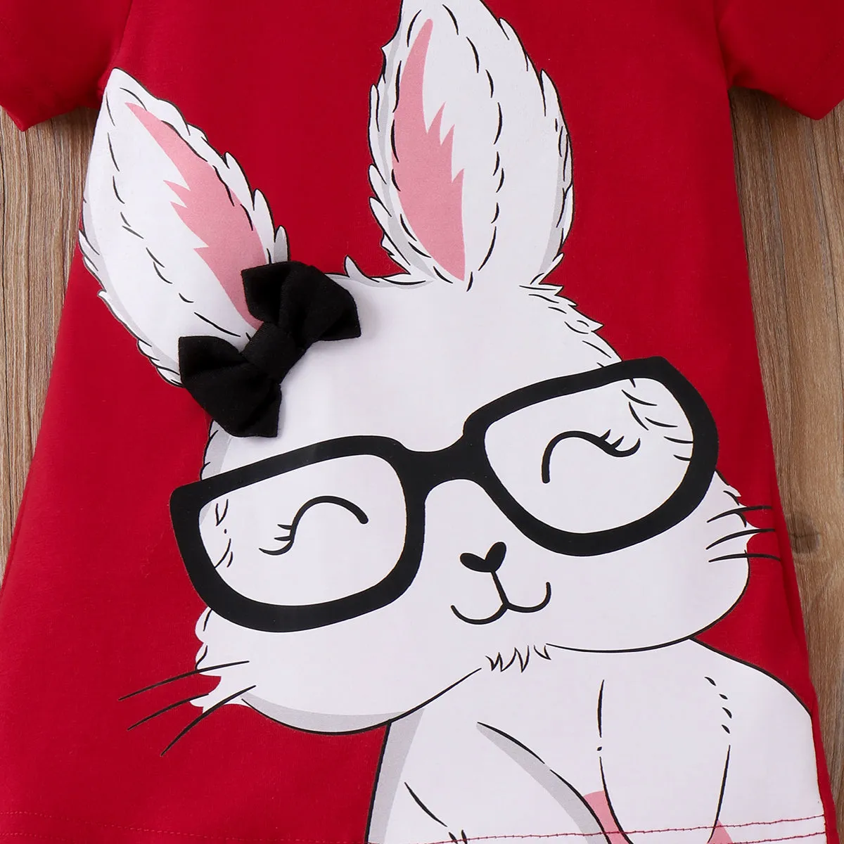 Baby Girl Rabbit Print Flutter-sleeve T-shirt Dress