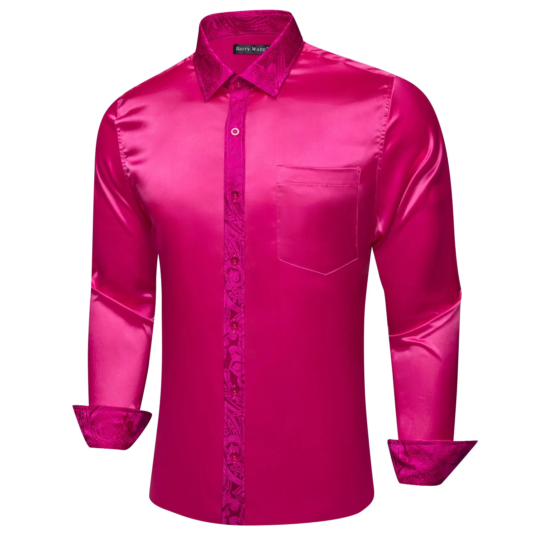 Barry.wang Red Violet Splicing Men Business Shirt