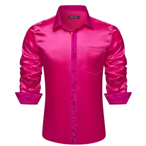 Barry.wang Red Violet Splicing Men Business Shirt