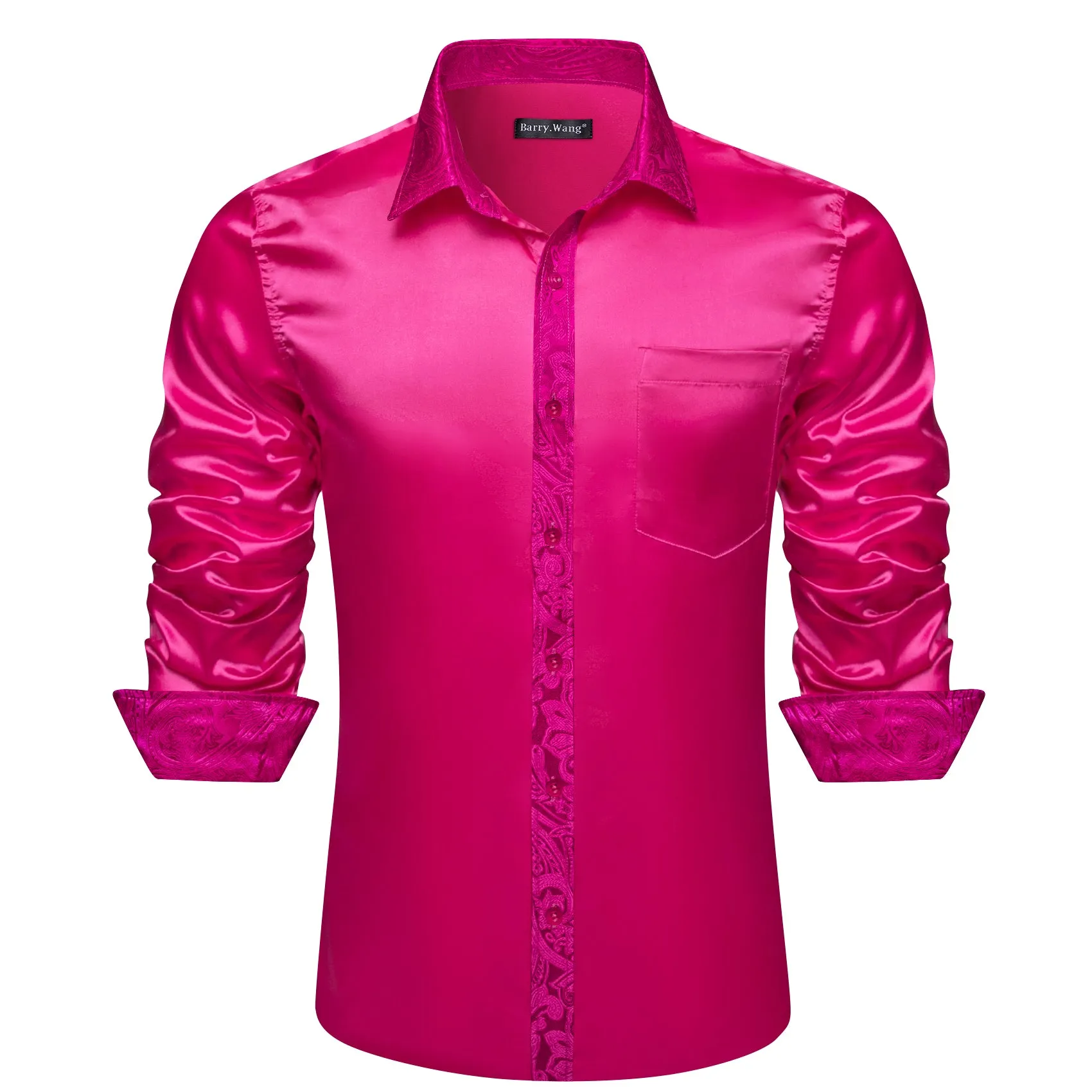 Barry.wang Red Violet Splicing Men Business Shirt
