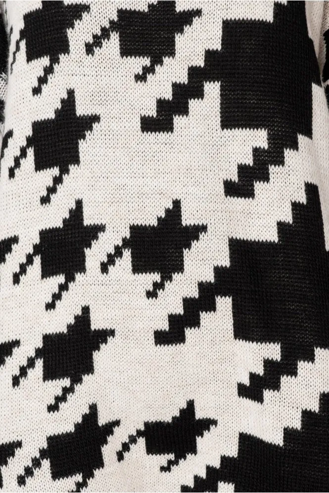 Beige Black Check Roll Neck Sweater Dress