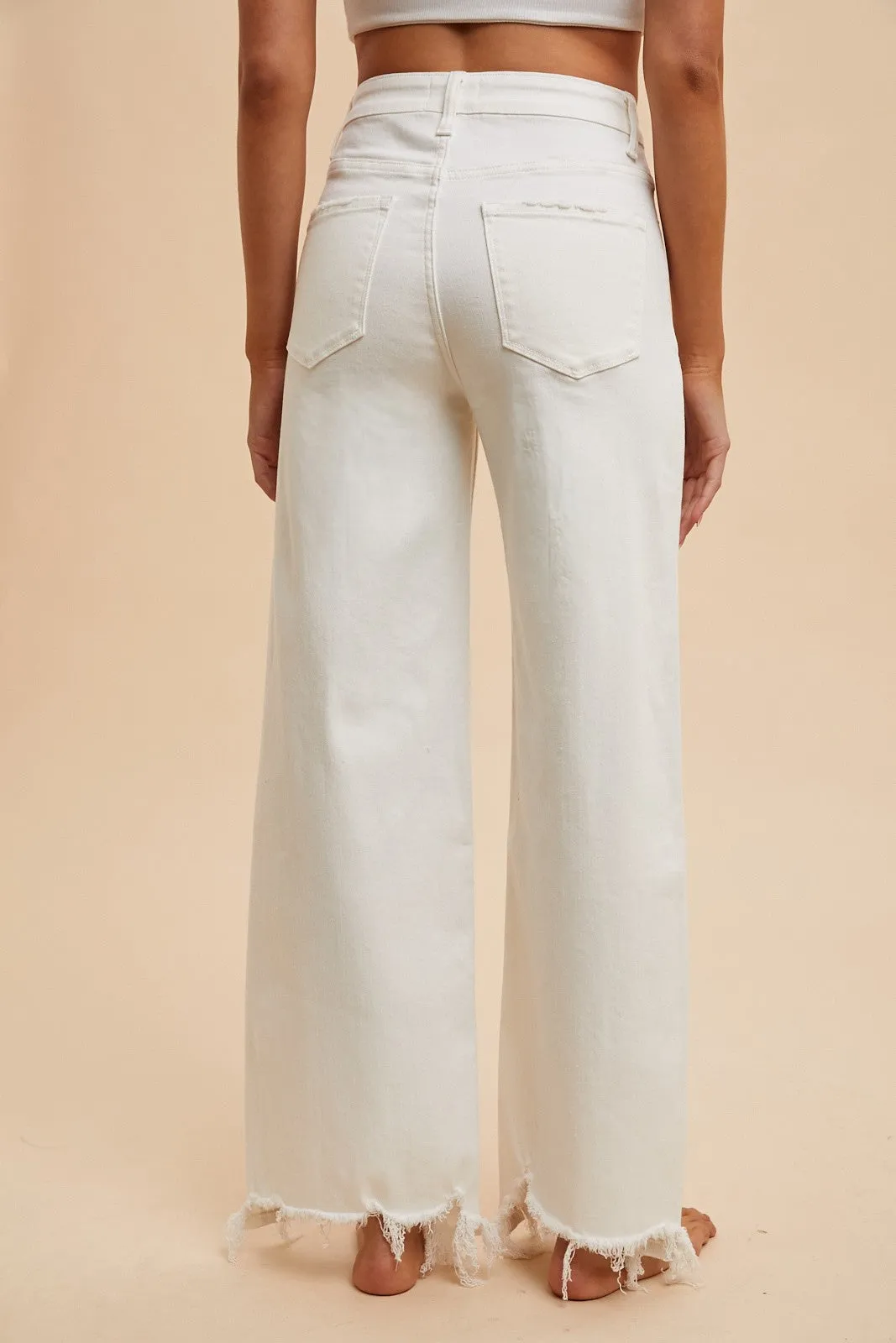 Best Seller White Distressed Hem Straight fit Stretch Denim