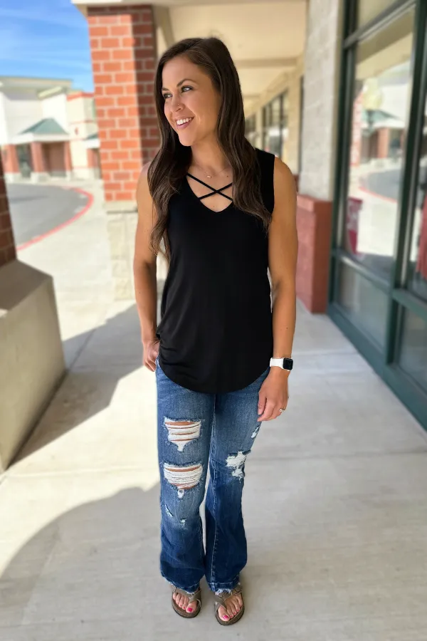 Black Crisscross Chest Tank (SM-XL)