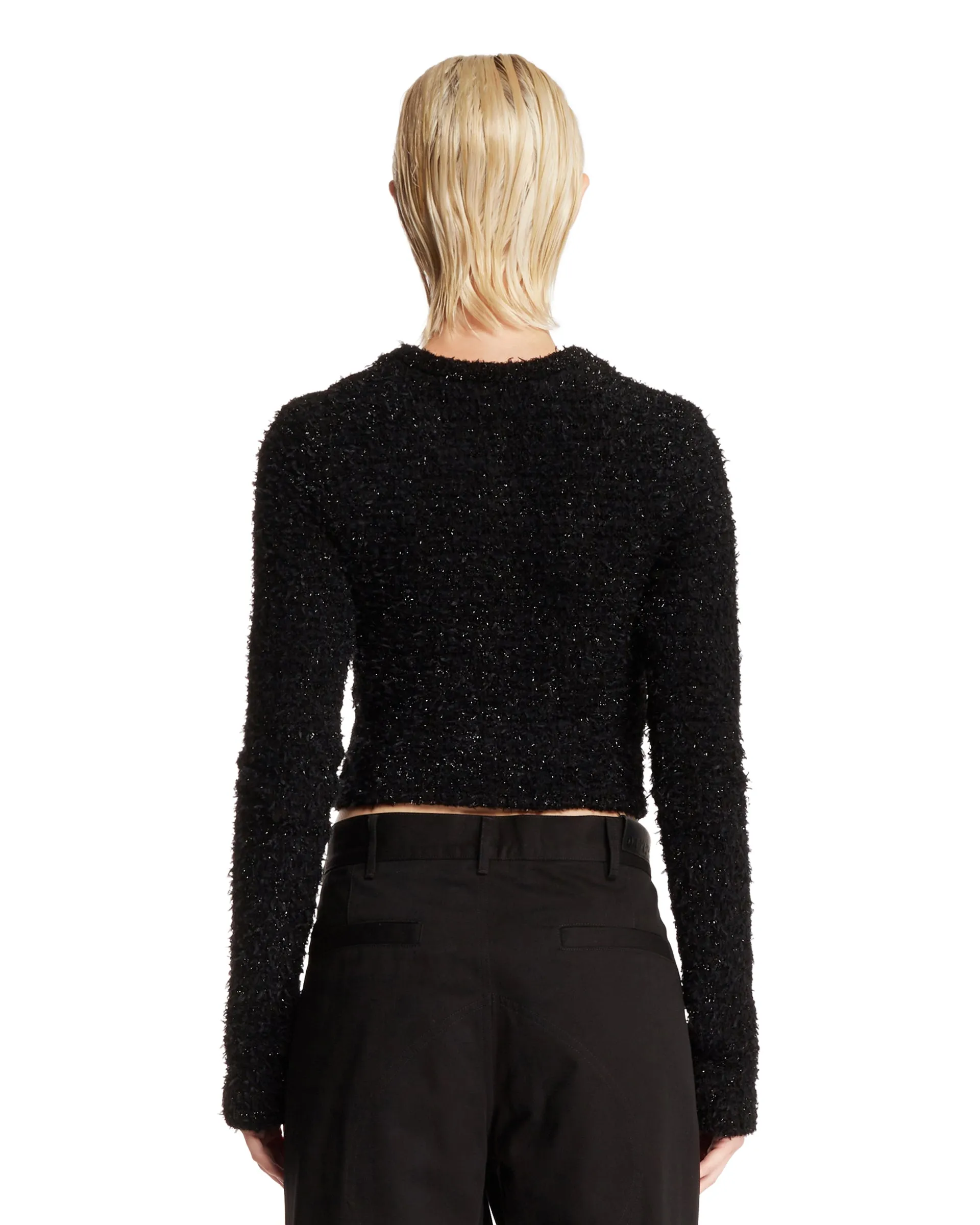 Black Cropped Tweed Cardigan