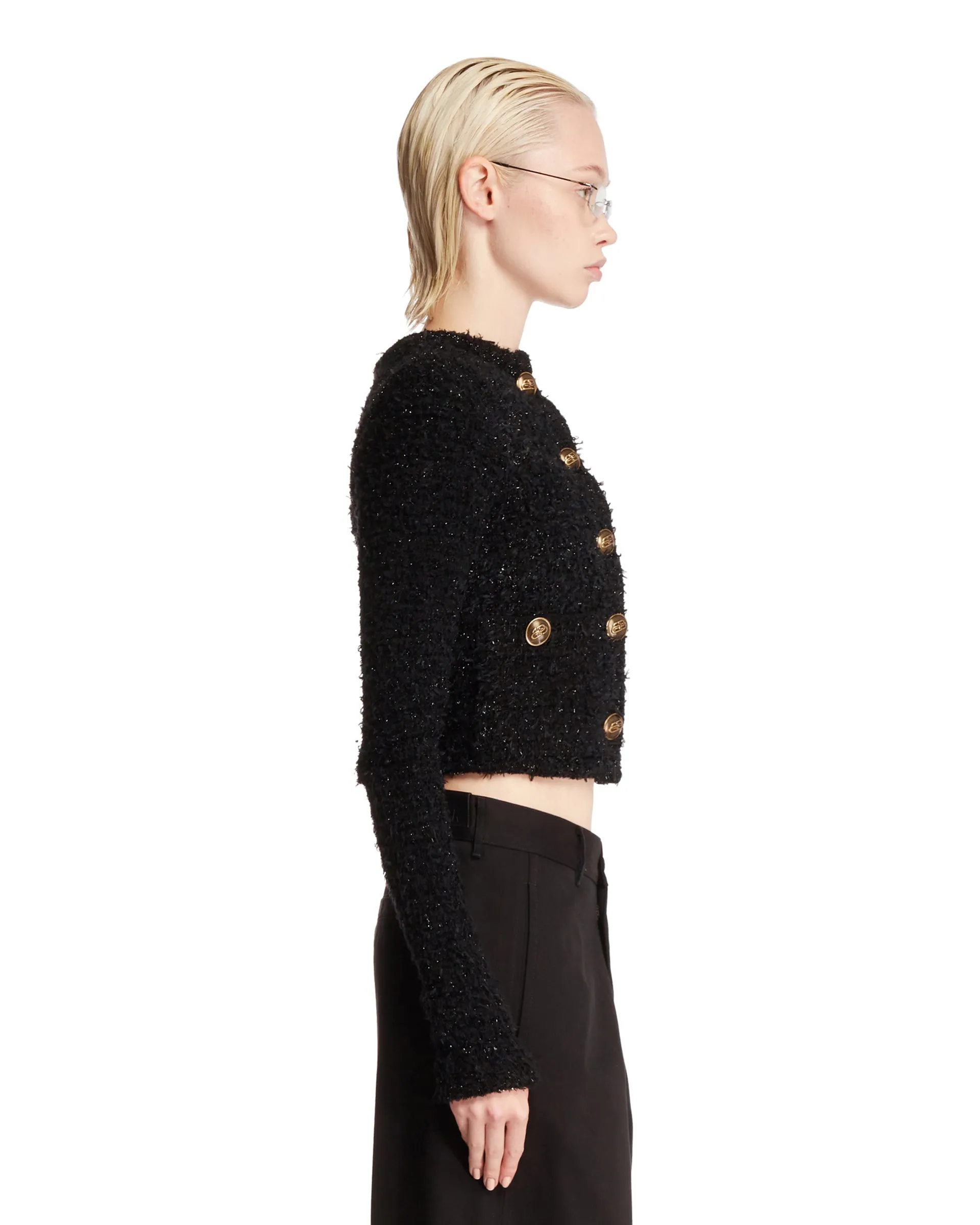 Black Cropped Tweed Cardigan