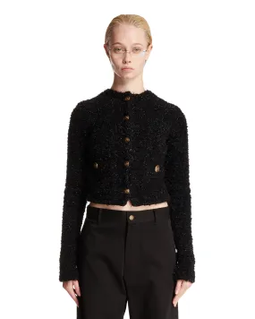 Black Cropped Tweed Cardigan