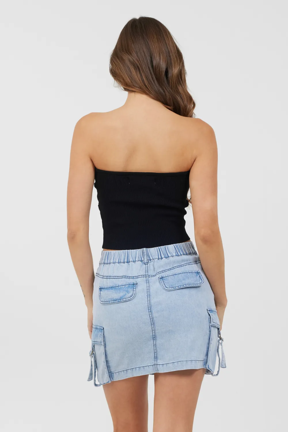 Black Rib Knit Twist Front Tube Top