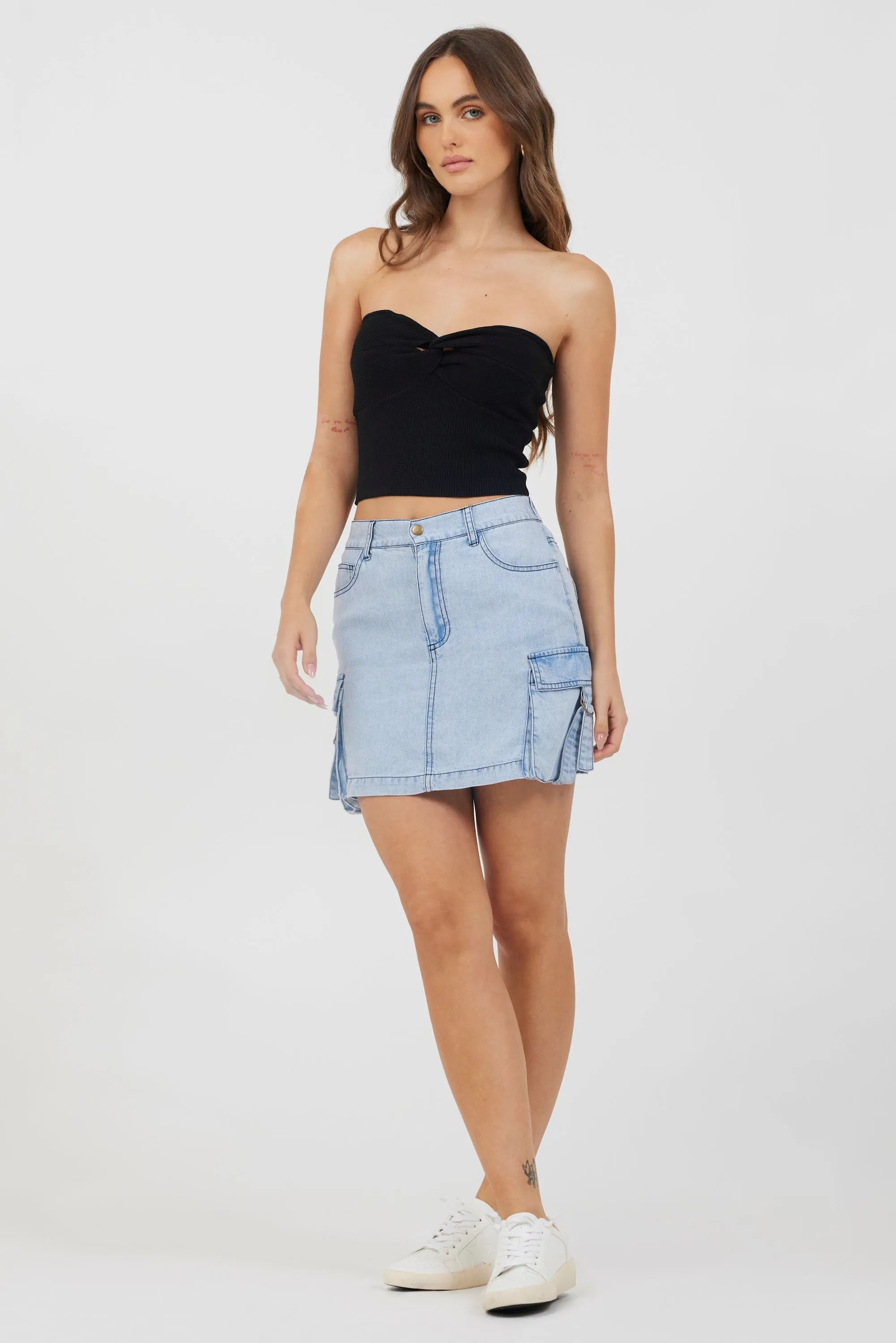 Black Rib Knit Twist Front Tube Top