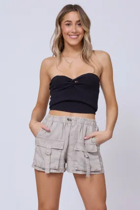 Black Rib Knit Twist Front Tube Top