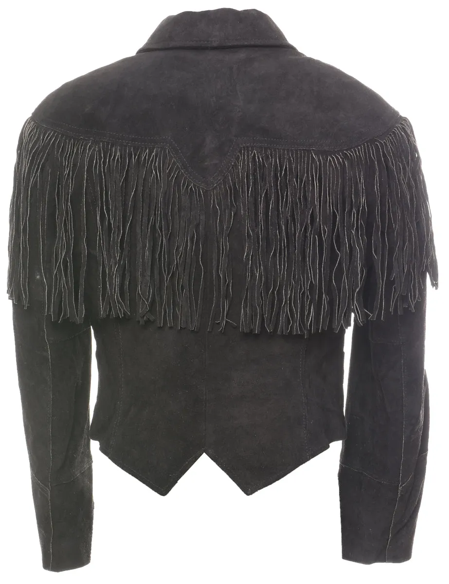 Black Suede Cropped Fringed Jacket - M
