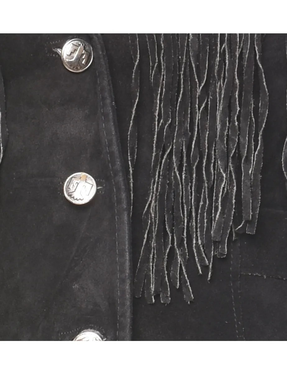 Black Suede Cropped Fringed Jacket - M