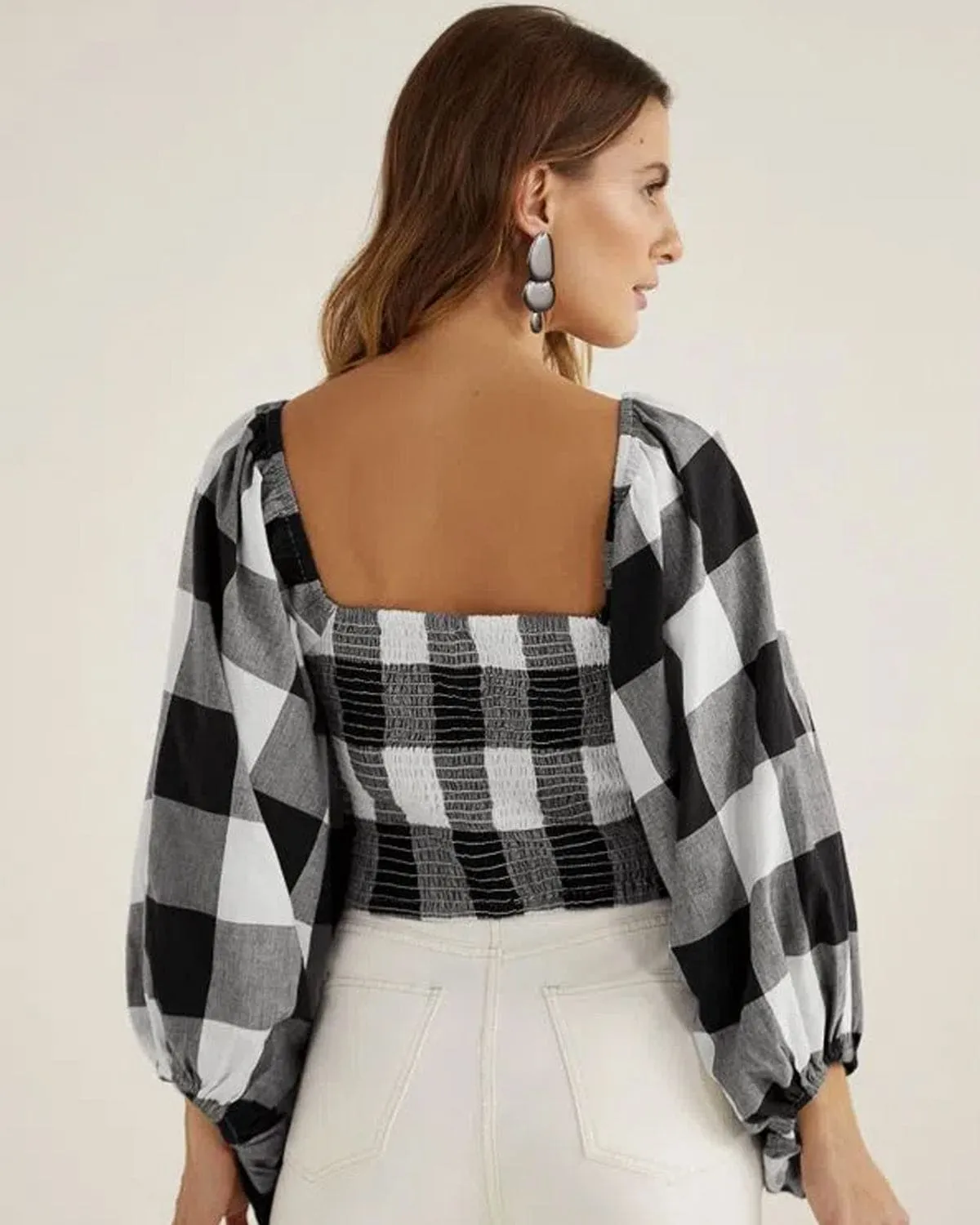 Blusa Vichy Manga Mega Ampla