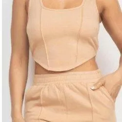 BOO corset tank top and jogger pants set.