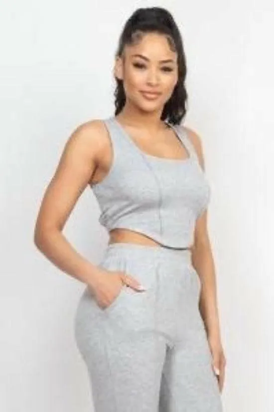 BOO corset tank top and jogger pants set.