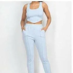 BOO corset tank top and jogger pants set.