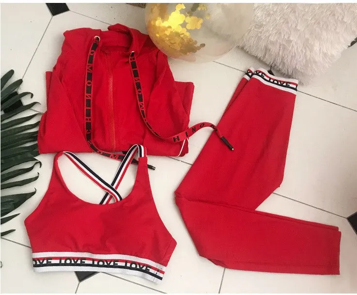 BOOPDO LOVE DESIGN BRA TOP WITH TRACK JACKET AND MATCHING LEGGINGS CO ORD
